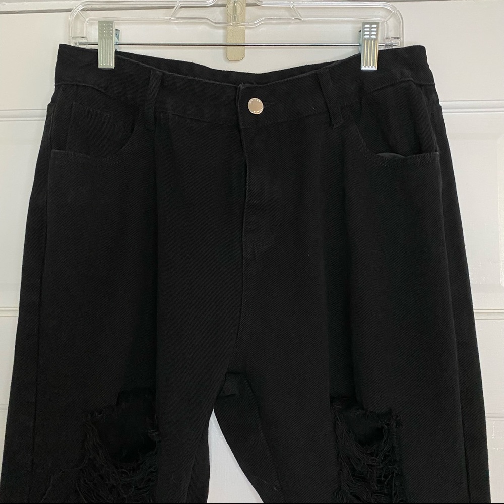 High Rise Black Distressed Ripped Jeans Size Large - Picture 4 of 10